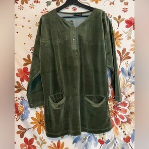 Vintage Caviar Paris L Green Velour Front Pocket Tunic Goblincore Earthy Top